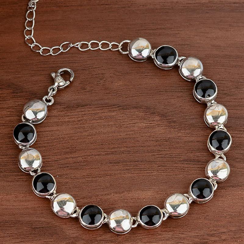 

Foxanry винтажные браслеты-цепочки ручной работы для женщин, новые модные классические черные глазурованные браслеты с геометрическим узором для свадебной вечеринки, ювелирные изделия, подарки 18cm серебряный