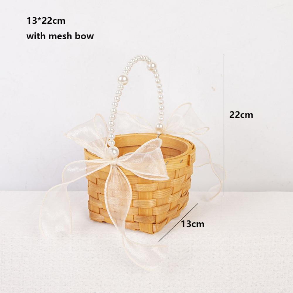 with Pearl Hand-held Weaving Flower Basket Vegetable Fruit Flowers Holder  Living Room Decoration