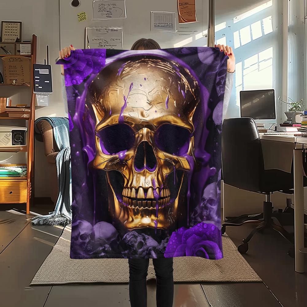 Skull and Love Print Flannel Blanket,High quality Comfortable for All Seasons,Home Decor,Warmth and Comfort,Perfect for Christmas Gifts
