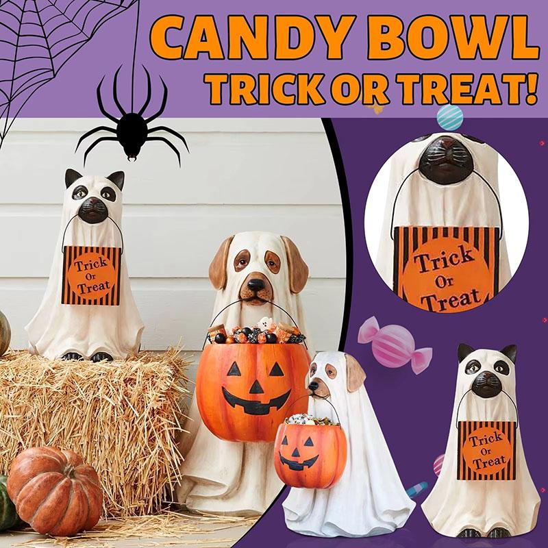 Halloween Dog Cat Statues Festival Theme Ghost Dog Candy Bowl Holder Multifunctional Anti Fading Festival Party Decoration Gift