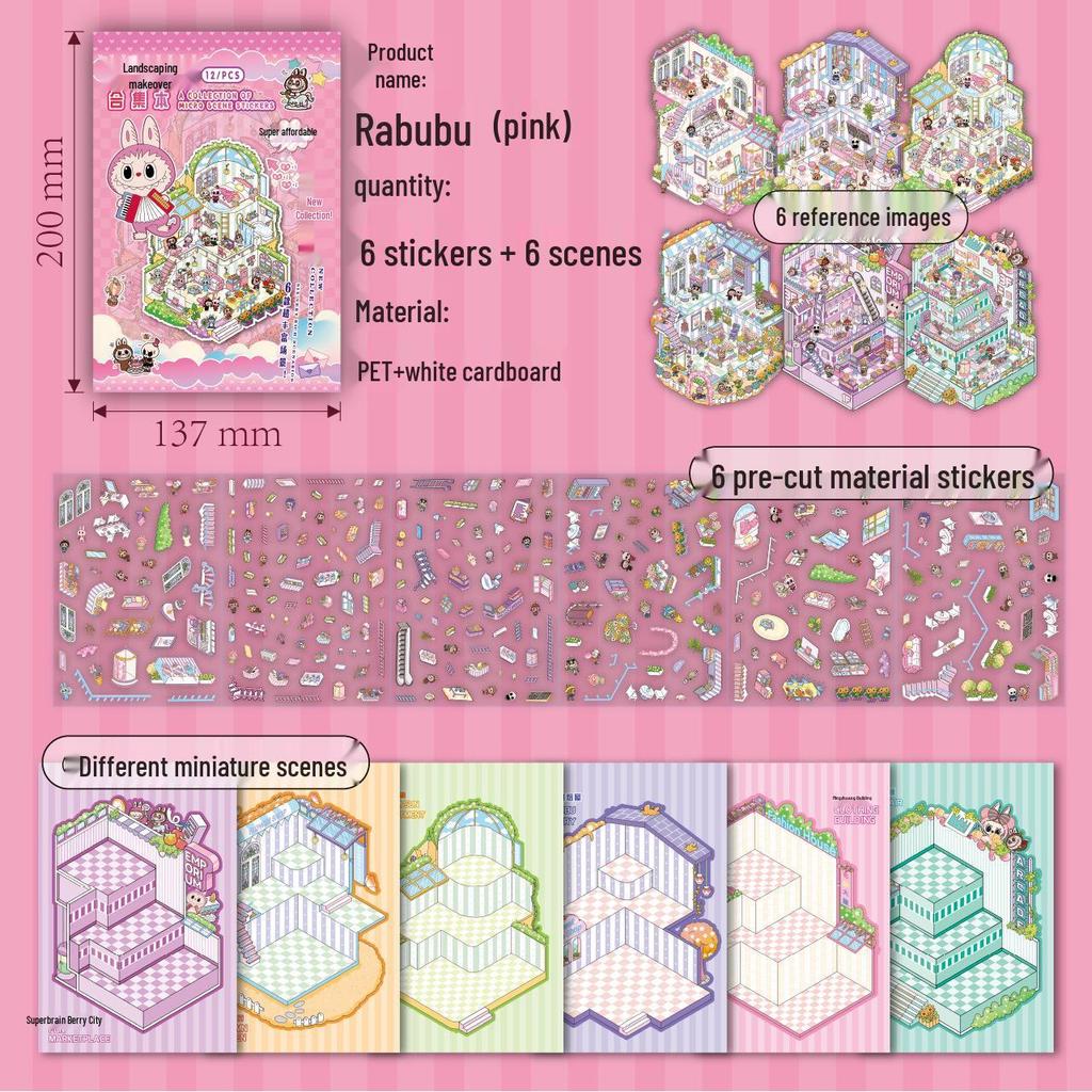 3D Cartoon Cottage Miniature Landscaping Sticker Book: DIY Scene Decoration Washi Stickers