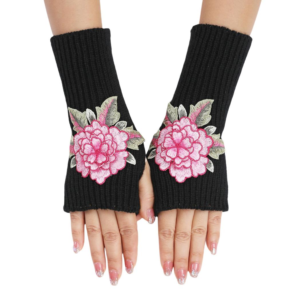 New Autumn and Winter Women's Knitted Woolen Sleeve Sleeves Half Finger Exposed Gloves Fashionable and Warm Short Wrist Guards Flower Gloves