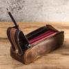 Vintage Crazy Horse Leather Creative Pencil Case Handmade Double Zipper Large Capacity Student Pencil Storage Case