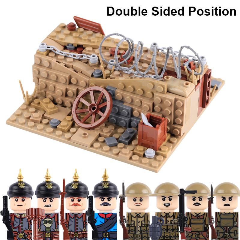 MOC WK1 Militärgraben Schlachtfeld Position Bausteine Preußische Britische Soldaten Armee Kriegsszene Modell DIY Steine Spielzeug Geschenke