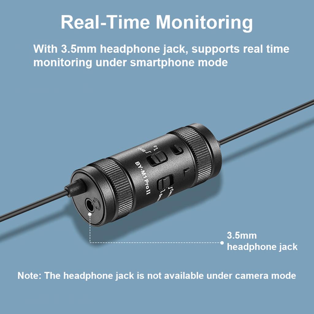 BOYA BY-M1 Pro II   Clip-on Microphone  -directional Condenser   Mic 3.5mm TRRS Plug 6M   Cable Plug-and-Play for Smartphone Camera
