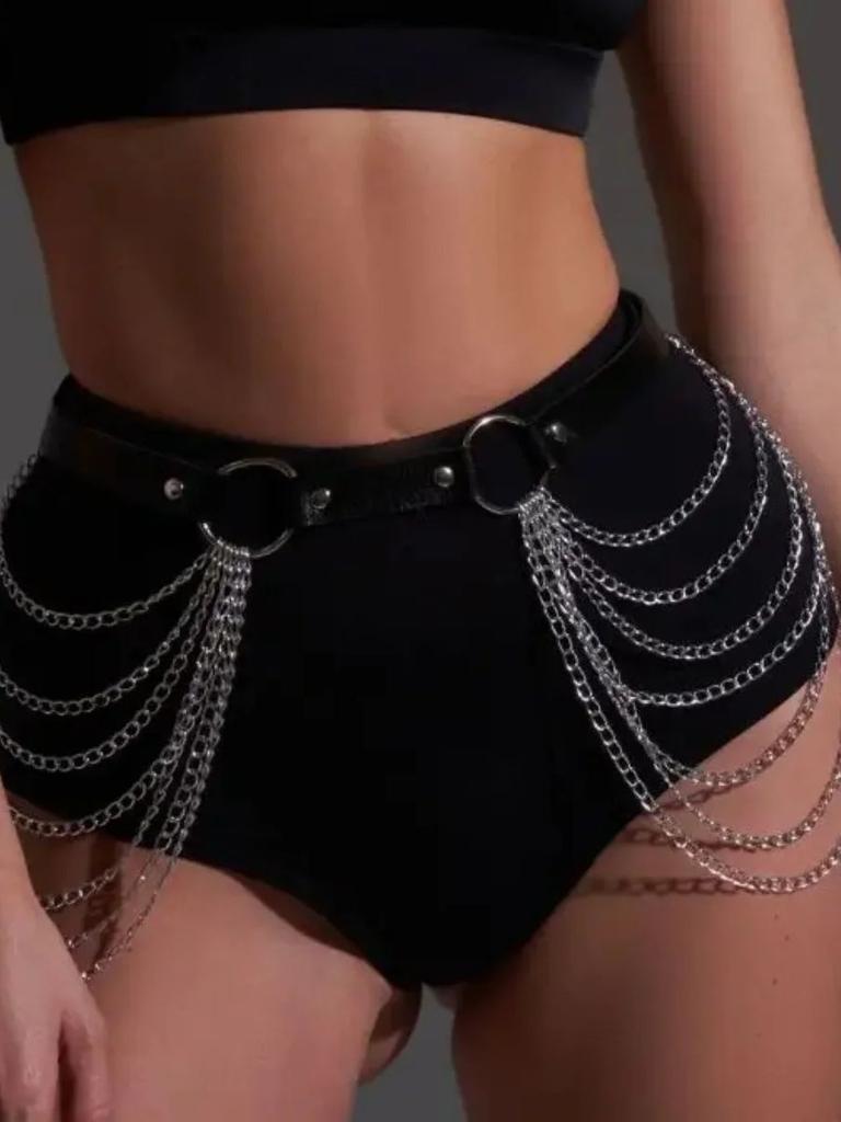 Leathet Chain Belt For Women Punk Chain Leather Belt Dresses Party Accessories Harness Belt With Chains