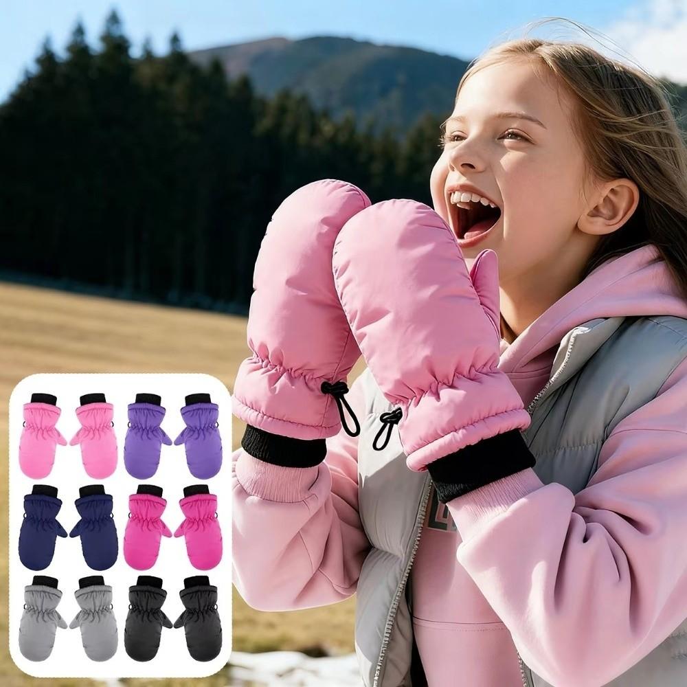 Windproof Plush Ski Mittens Waterproof Thick Children Gloves Outdoor Hand Covers Winter Outdoor