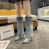 Foreign Trade Europe and the United States Pointed Fashion Single Shoes Women's Stiletto Denim Western Style High Heels Personalized Foot Fashion Sh