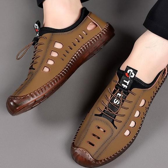 Men's shoes new foreign trade beef tendon sole low-top one-pedal casual men's shoes Doudou shoes breathable hollow men's sandals