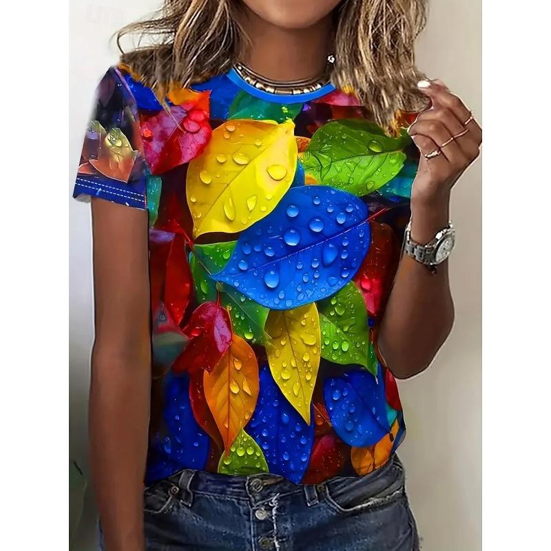 Summer Fashion Women's T-Shirt Beautiful Flowers Stylish 3D Printed Casual Short Sleeved Crew Neck Tees Regular Tops
