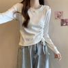 Women's Slim Fit Long-Sleeve Drawstring Pleated Top - New Autumn/Winter Design with Irregular Hem