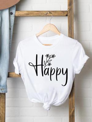 (Asian Size) Sweet Letter Cute Women Fashion Tee Top Clothing T Shirt Woman Print Female Short Sleeve Graphic T-shirts