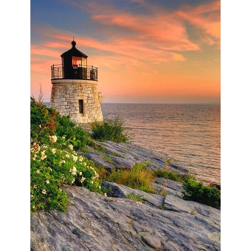 New 5D DIY Diamond Painting Lighthouse Diamond Embroidery Sea View Cross Stitch Full Round Drill Crafts Home Decor Gift