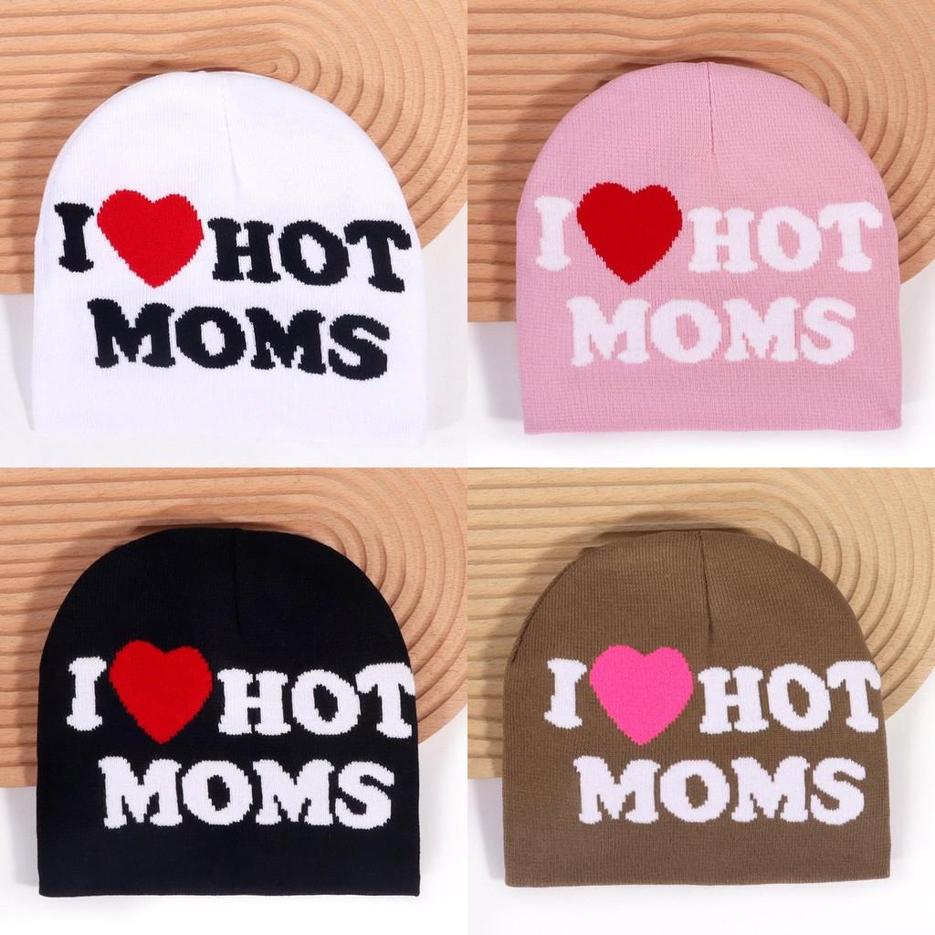Hot I Moms Letter Pattern Knit Hat For Winter Outdoor Warm Cap Gift Fashion