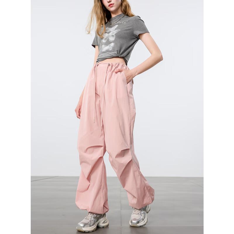 Sancai 2025 Spring High-Waisted Loose Cargo Parachute Pants