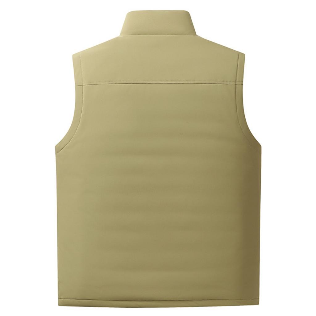 Men's Casual Solid-color Light Down Cotton Vest, Men's Stand-up Collar Zip-up Workwear Vest Jacket