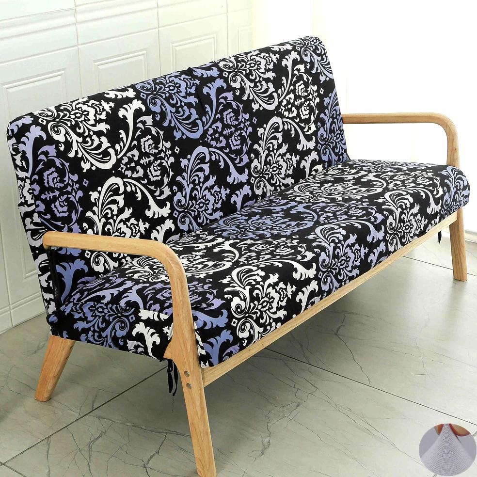 Printing Armless Futon Covers Stretch Futon Couch Cover Folding Sofa Bed Slipcover Furniture Protector with Elastic Bottom