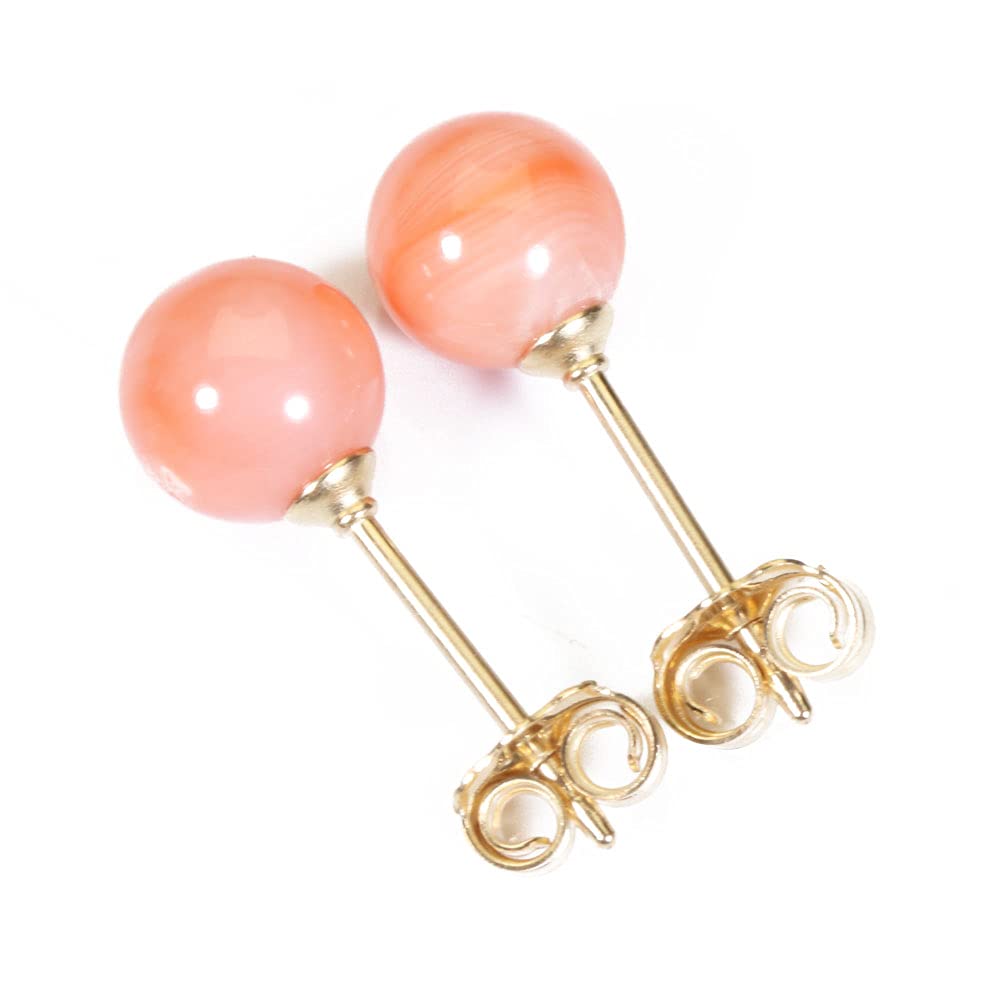 Pink coral and garnet coral earrings, round beads, gold-filled, undyed