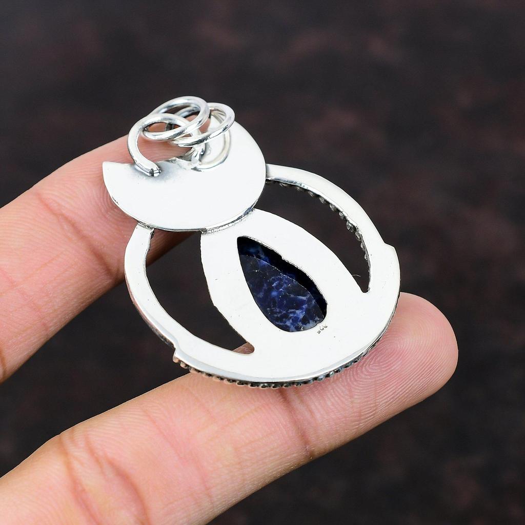 Sodalithänge Äkta ädelstenssmycken Fint hänge 925 sterlingsilverhänge Handgjorda sodalitsmycken Elegant hänge Gåva till mamma