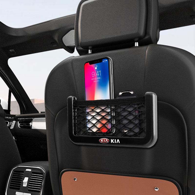 Car Organizer Storage Bag Auto Paste Net Pocket Phone Holder Car Goods For Kia Rio 3 K2 Ceed Cerato K3 Sportage 4 Picanto K5 Optima Sorento Forte