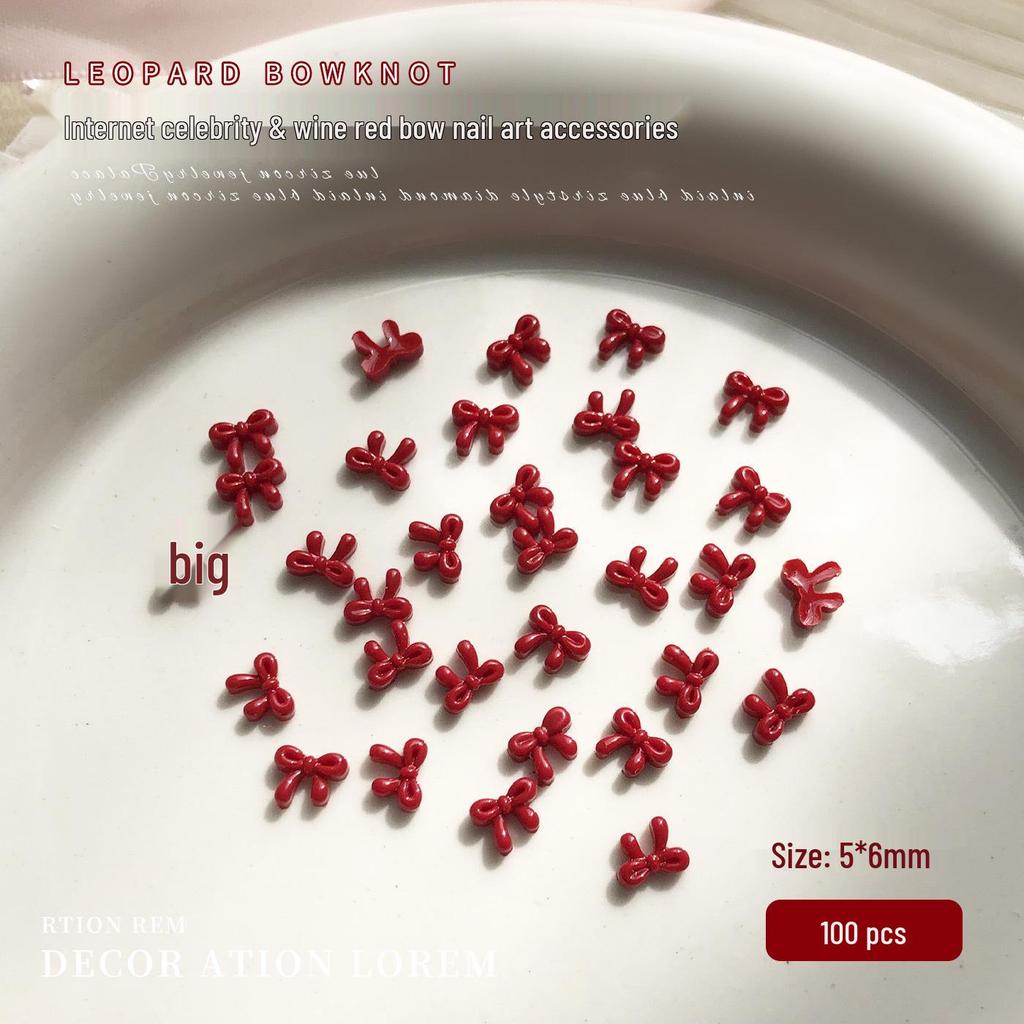 Ancola Burgundy Red 3D Resin Bow Nail Art Accessories - New Year Edition