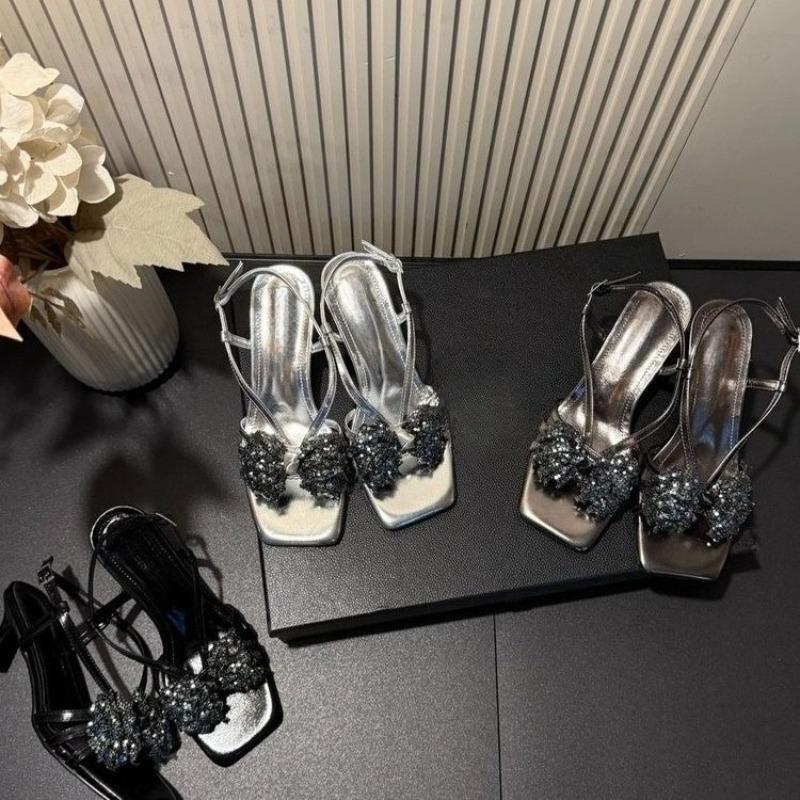 Fashion Summer New Butterfly Shiny Tassel Niche Design Outfit Square-toe Casual Non-slip Wear-resistant Explosive Sandals