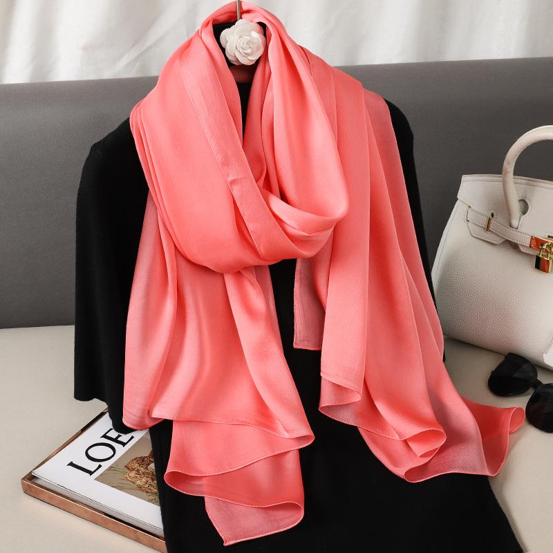 90*180cm Fashion Luxury Solid Color Silk Scarf Women Soft Smooth Scarves Head Wrap Hijab Outdoors Muffler Long Shawl Beach Towel