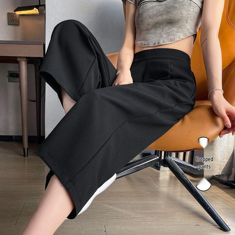 

Women s High-Waisted Ice Silk Wide-Leg Pants - Summer 2026 Style, Lightweight, Drapey, Nine-Point Length, Casual Loose Fit. S [85-98 lbs]