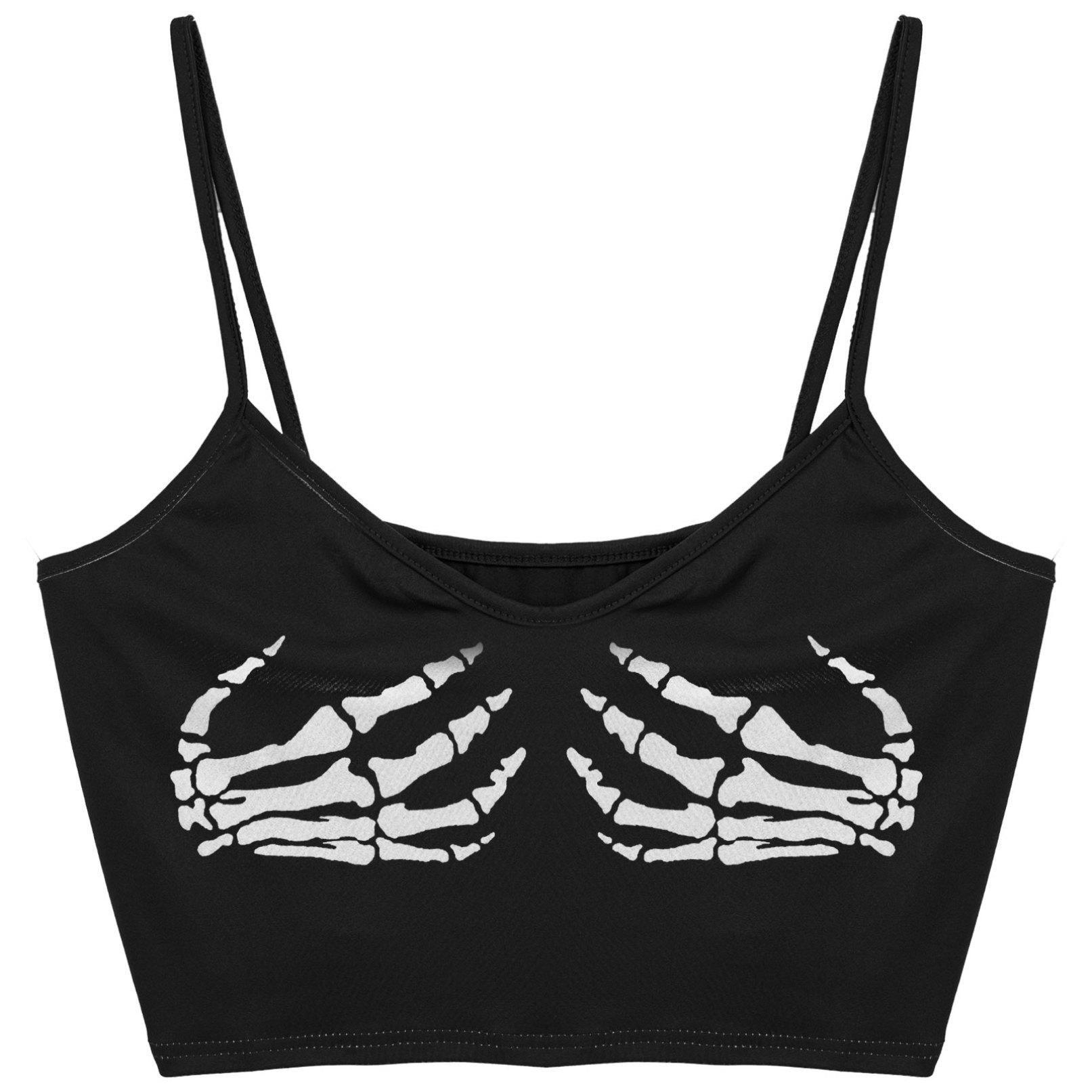 

Жіноча безрукавка з людським скелетом і черепом із ручним принтом без рукавів. XL чорний