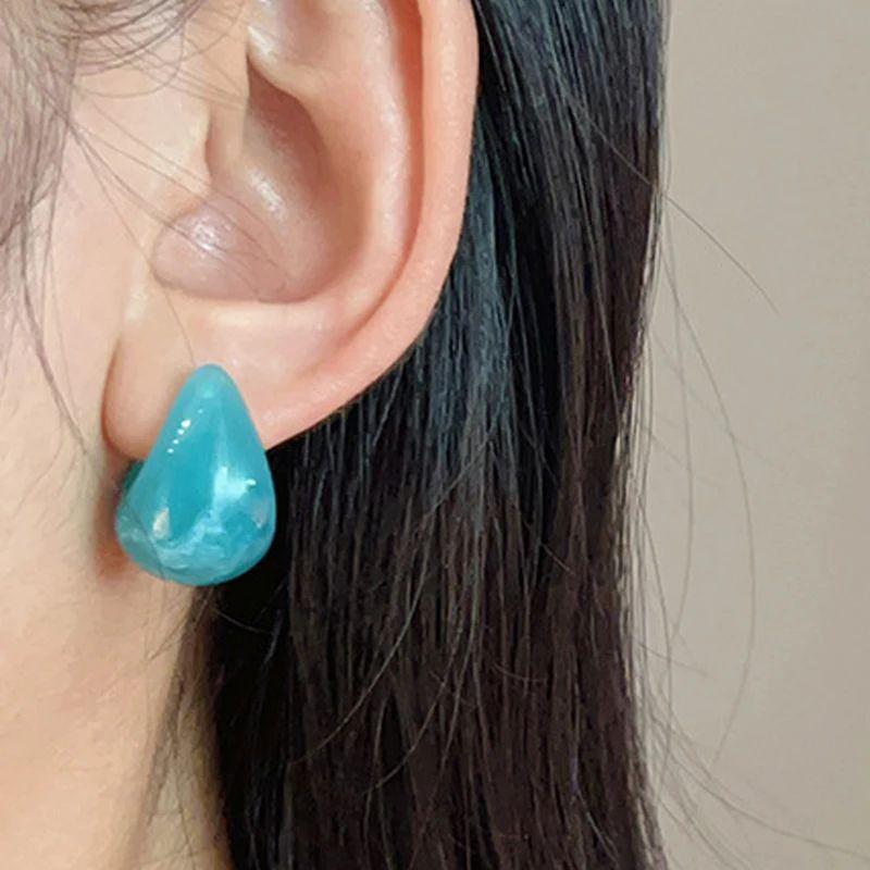 Trendy Simple Water Droplet Dangle Earrings for Women Blue Acrylic Small C Shape Drop Earrings Wedding Party Geometry Jewelry