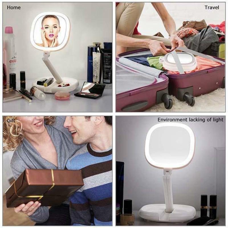Faltbarer LED-Vergrößerungsspiegel, Make-up, Costway, weißer Kosmetikspiegel, USB-Aufladung mit Licht, 10 x Tischspiegel