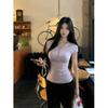 Women's V Neck Short Sleeve T Shirt Slim Fit Vintage Half Button Solid Color Y2K Casual Daily Base Blouse