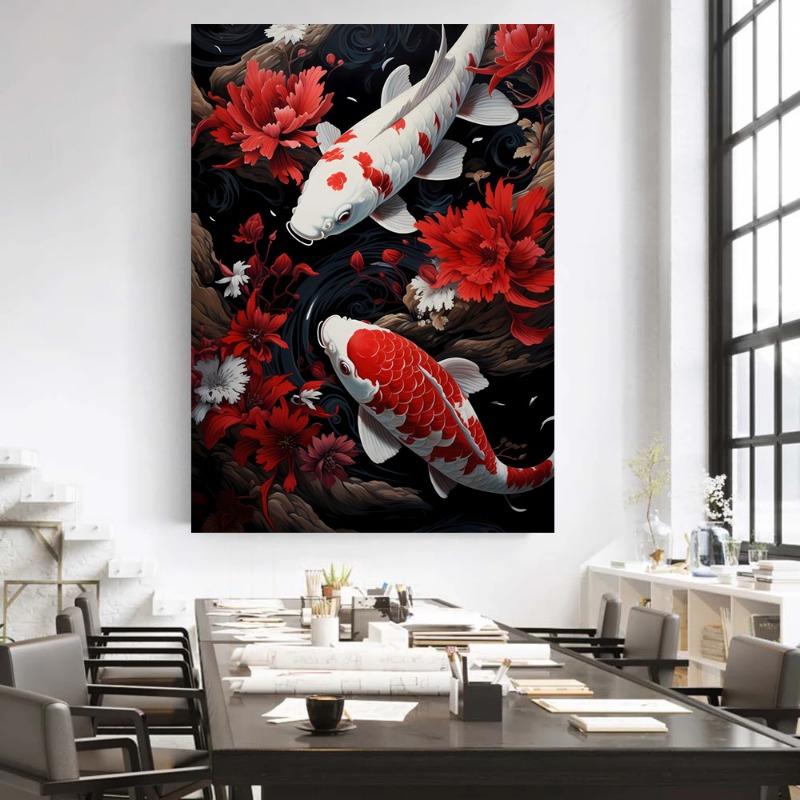 Japanese Yin Yang Koi Fish Classical Canvas Paintings Wall Art Posters and Prints Great Wave Famous Art Pictures Room Home Decor
