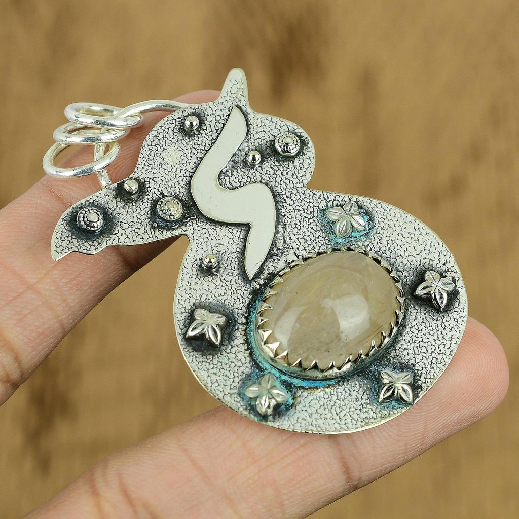 Wedding Gift For Her 925 Sterling Silver Natural Golden Rutile Gemstone Pendant