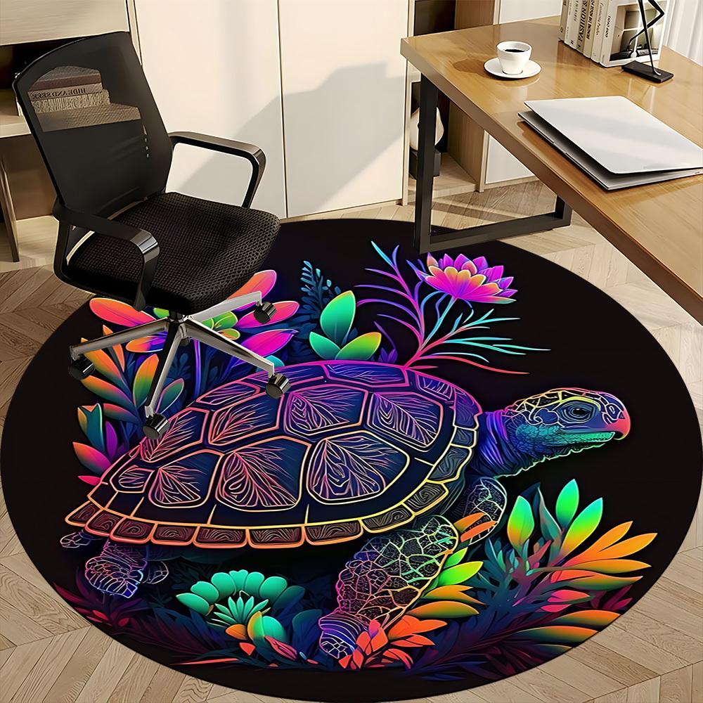 1pc Turtle Garden Office Round Area Rug, Indoor Mat Suitable ForOffice, Under Office Chairs Bedroom Living Room Home Decor, Room Deco  D096