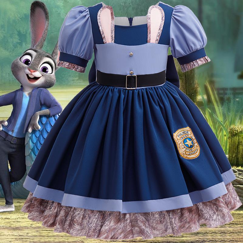 Girls Judy Bunny Police Officer Dress Zootopia 2 Bunny Costume for Kids Cosplay Dress With Accessories Fancy Outfits