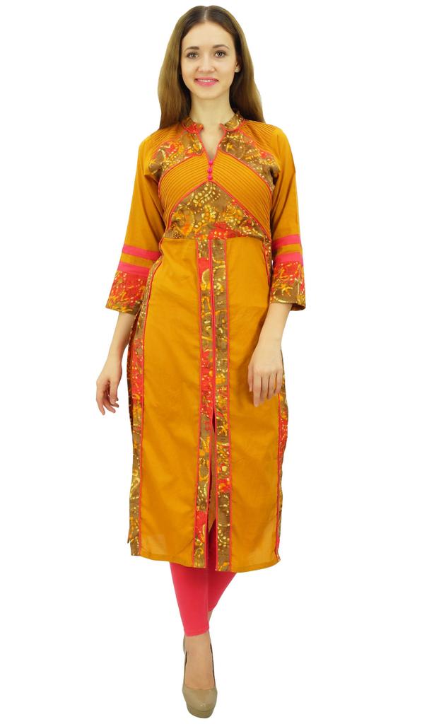 Phagun Women's Designer Mustard Tunic Solid Cotton Kurta Ethinc Ladies