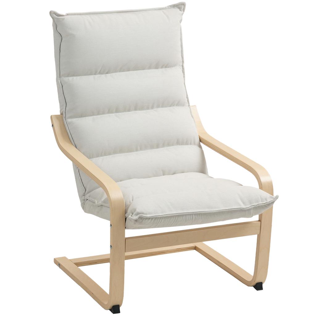 Living room armchair modern leisure armchair bedroom armchair with curved armrests, cushions, 67 x 83 x 105 cm, cream