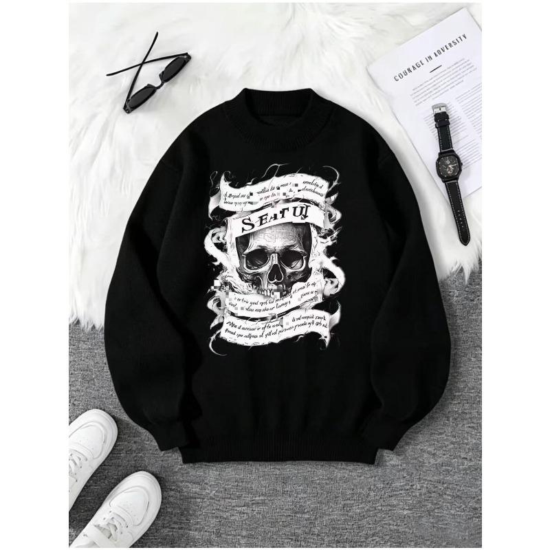 Men's Fashion Skull Pattern Round Neck Sweatshirt, Unisex For Spring And Autumn.