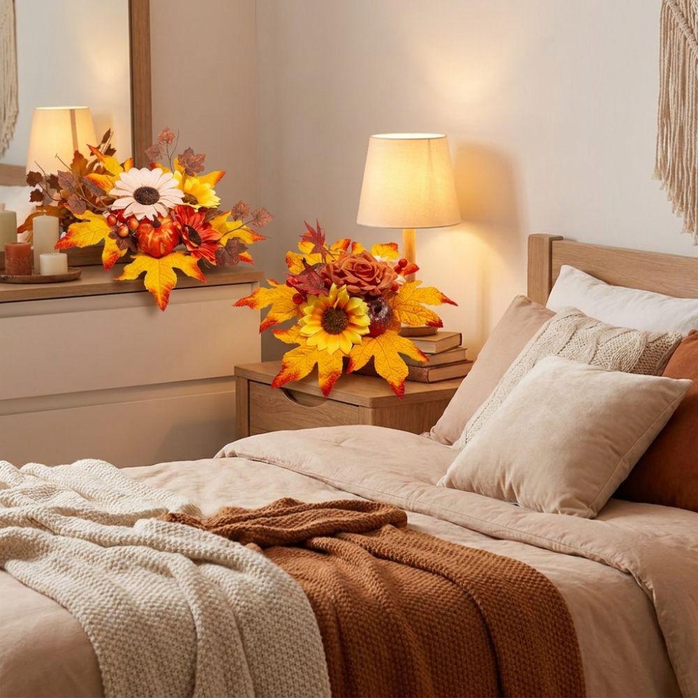 Rustic Style Autumn Sunflower Wreath Ornament Simulation Candle Holder  Doorway Decoration