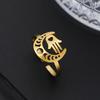 Jeshayuan Stainless Steel Moon Phases Ring Hamsa Fatima's Hand Rings for Women Girls Amulet Talisman Jewelry Gifts
