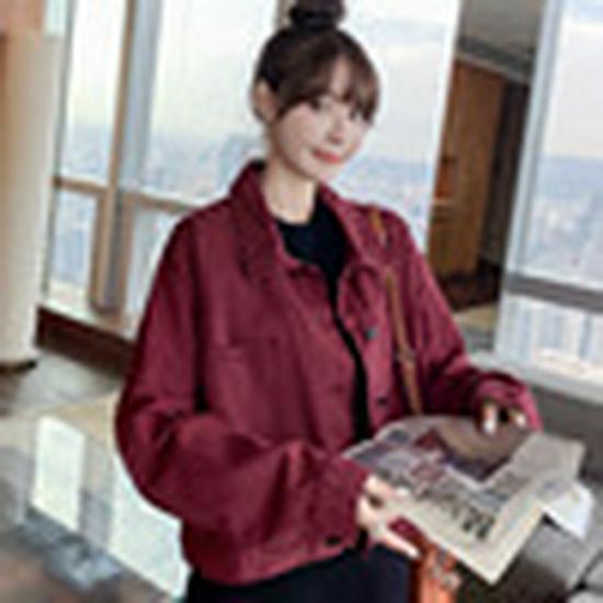 

Petite Red Denim Workwear Jacket Cardigan - Korean Style Women’s Autumn 2024 Collection XXL бордовий
