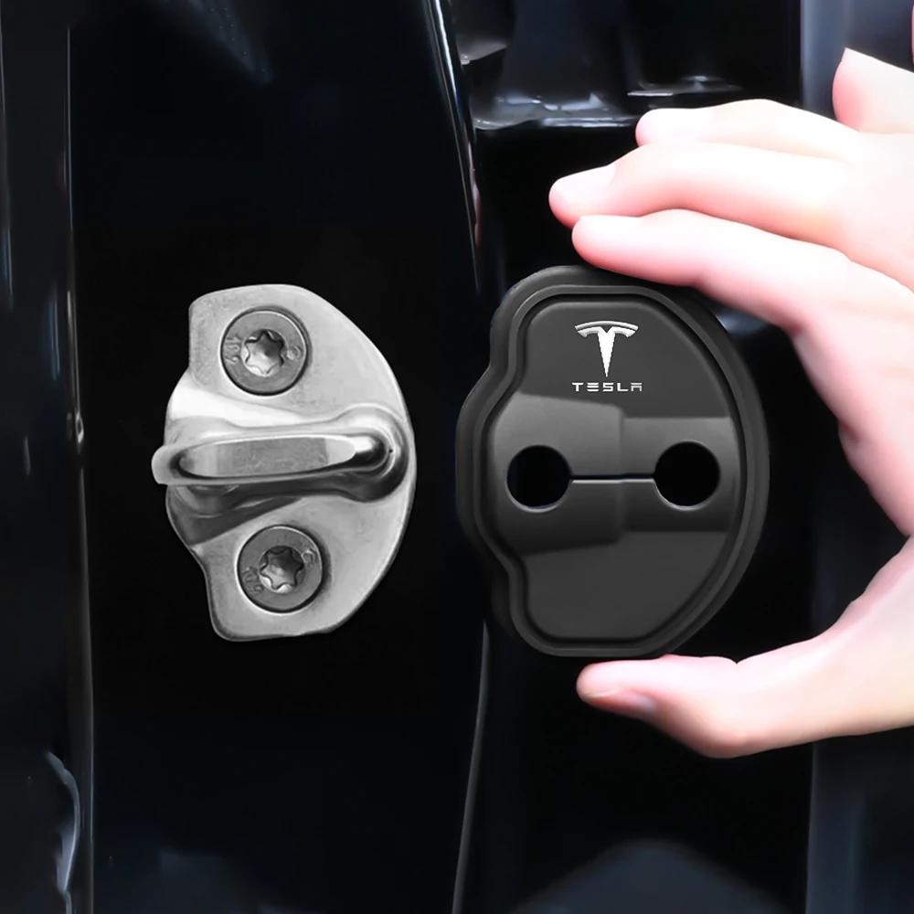 4pcs Silicone Car Door Lock Buckle Protector Cover For Tesla Model 3 S X Y 2022 Style Roadster Coil Mod WYE 2024 Accessories