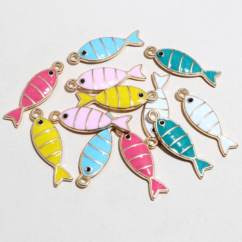 20pcs 23x7mm Enamel Fish Charms Pendant DIY Jewelry Making Accessories Findings for Earrings Necklace Bracelets