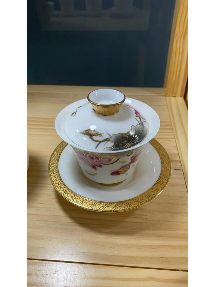 Chaxun Stacked Gold White Porcelain Kung Fu Tea Set