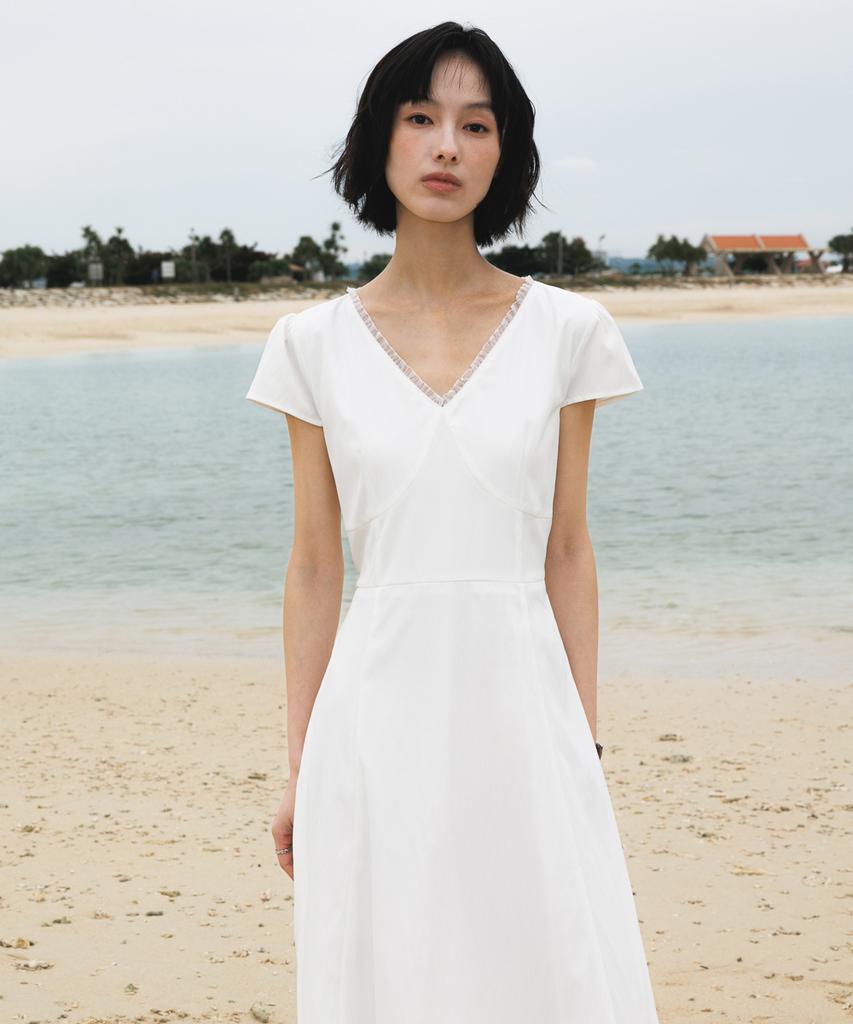DEHEVE V-Neck Flare Dress [Ivory]
