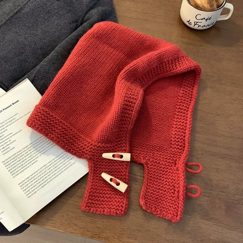 Korean Dongdaemen New Twinkle Horn Buckle Balaclava Women's Winter All-Match Scarf Knitted Hat Ear Protection