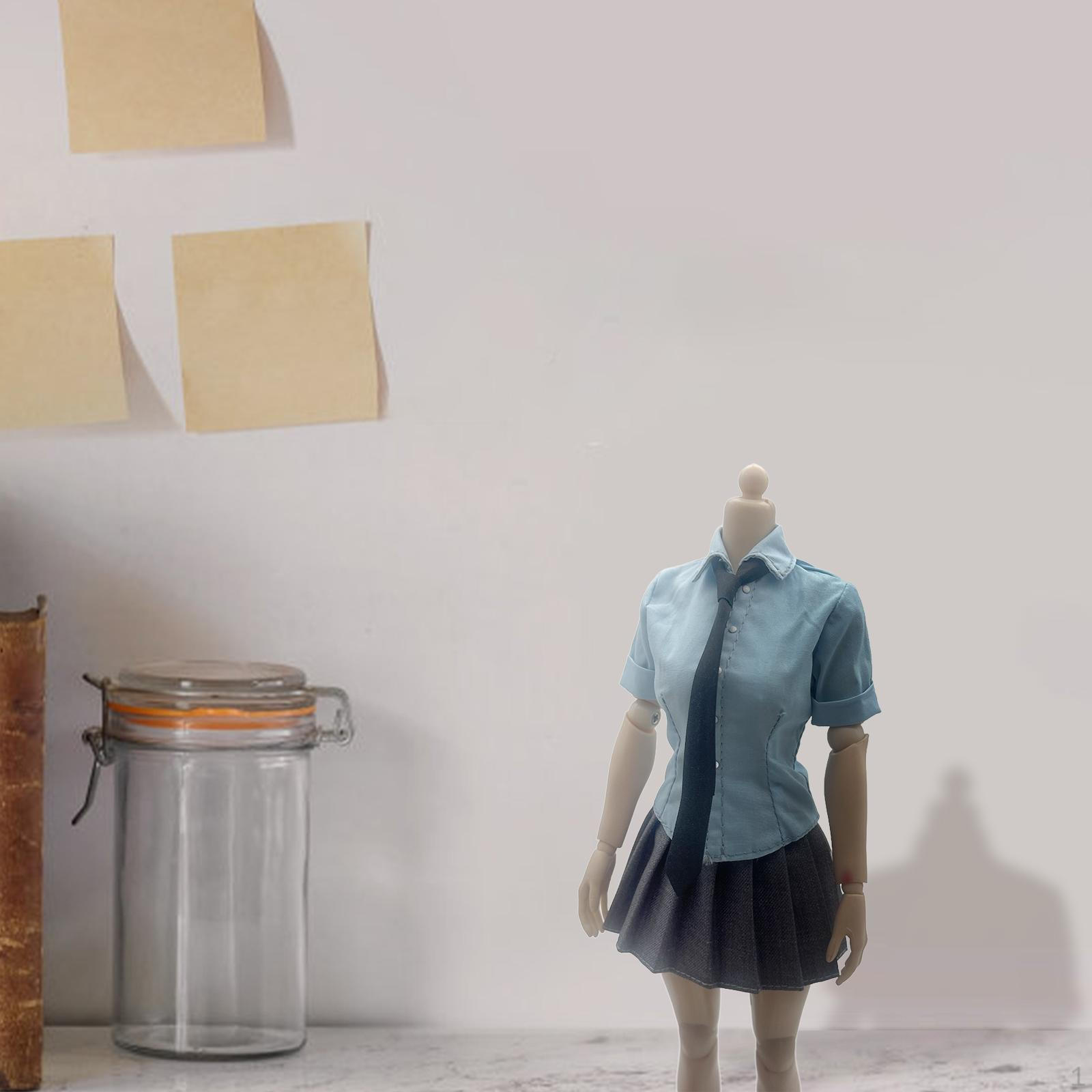 

1/6 масштаб женские фигурки рубашка и юбка орнамент элегантное платье одежда галстук кукольный домик кукла синий