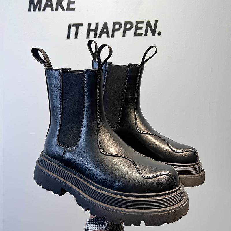 Mens Shoes Fashion Mens Chelsea Boots Thick Soled Luxury Brand for Men Motorcycle Ankle Boots Leather Classic Male Low Top Shoes