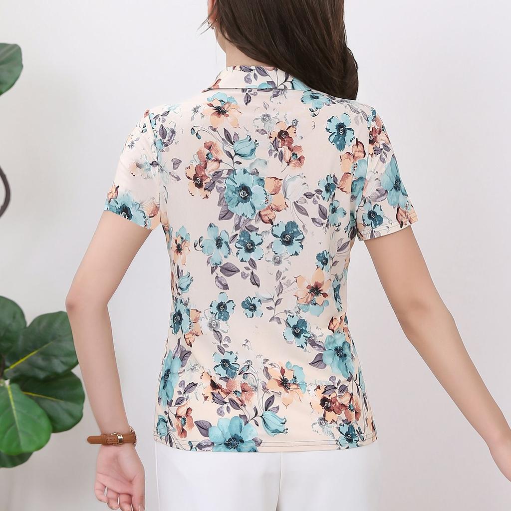 Neues Sommer Kurzarm Pullover Shirt für Mütter Mittelalterliche Damen Elastische T-Shirts